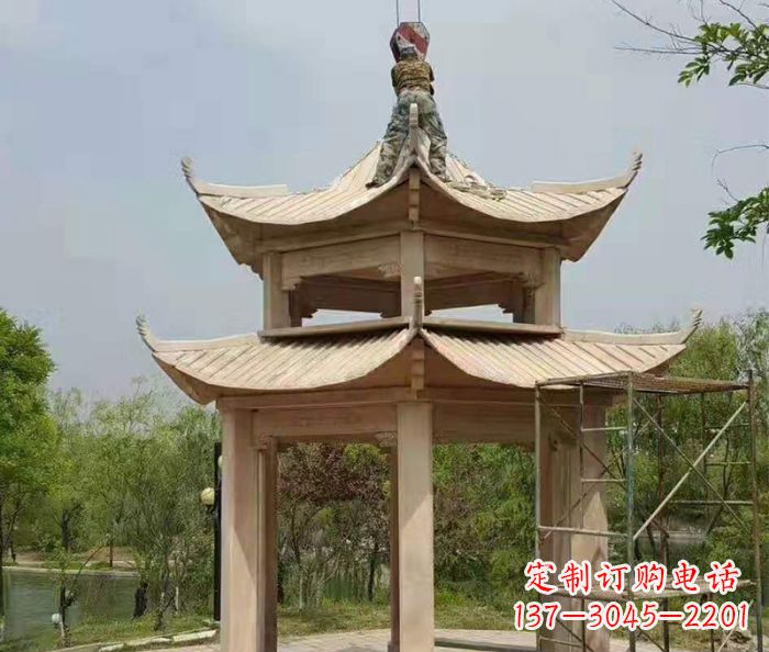 漯河晚霞红双层凉亭石雕 (2)
