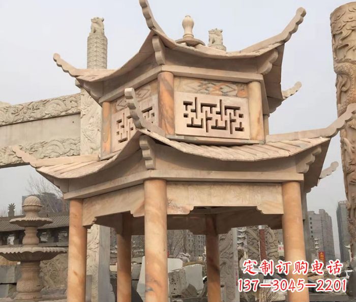 漯河晚霞红双层石雕凉亭