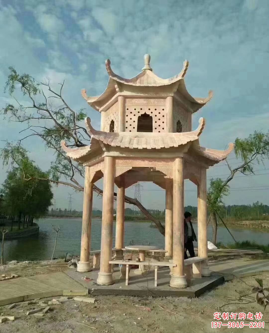 漯河晚霞红双层石凉亭 (2)