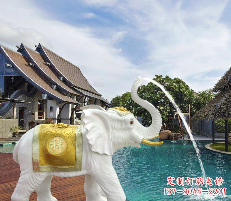 漯河祥瑞汉白玉喷泉喷水大象