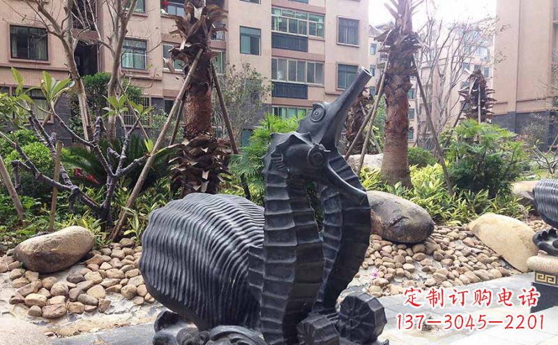 漯河小区海马动物玻璃钢仿铜雕塑
