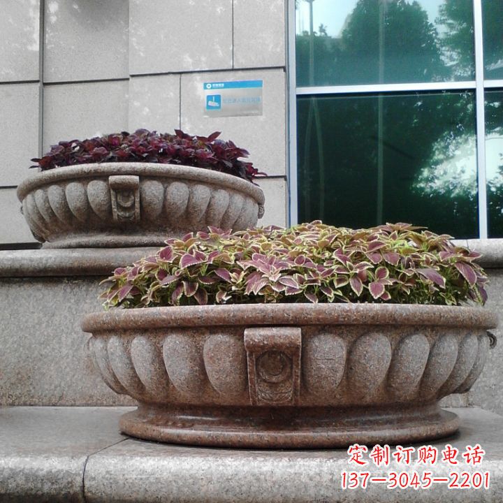 漯河小区花岗岩石雕花盆