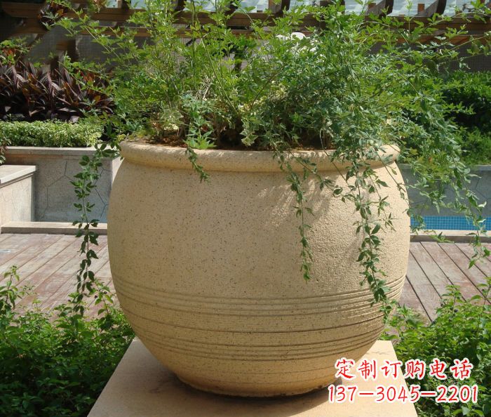 漯河小区景观大理石花盆石雕 (2)