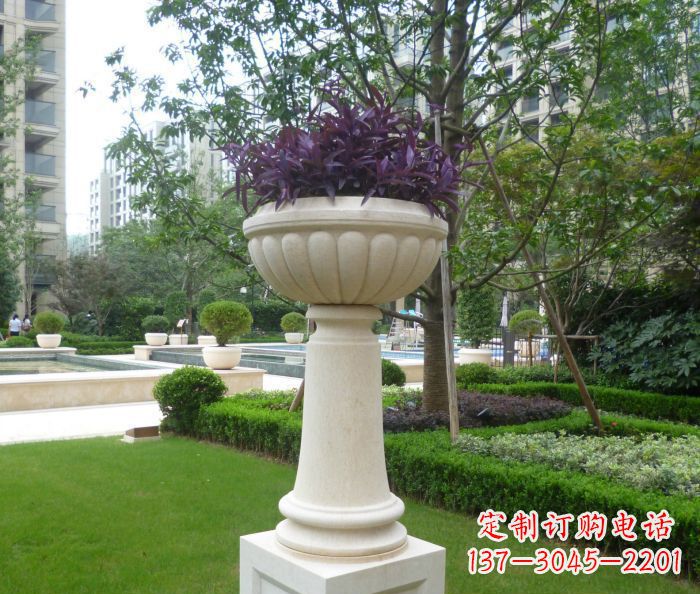 漯河小区景观汉白玉花盆石雕 (2)