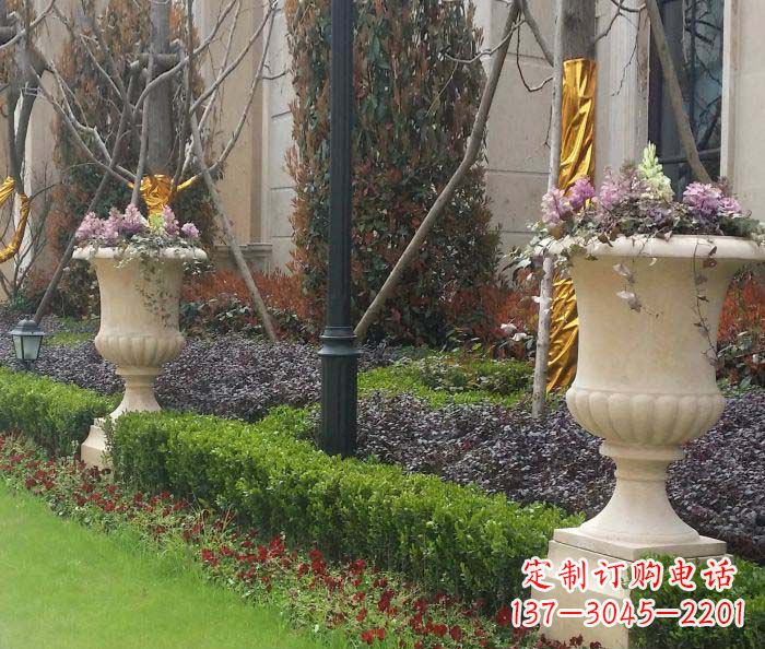 漯河小区景观汉白玉花盆石雕