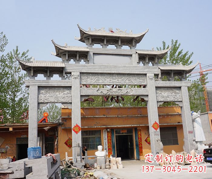 漯河园林仿古三门牌坊石雕 (5)