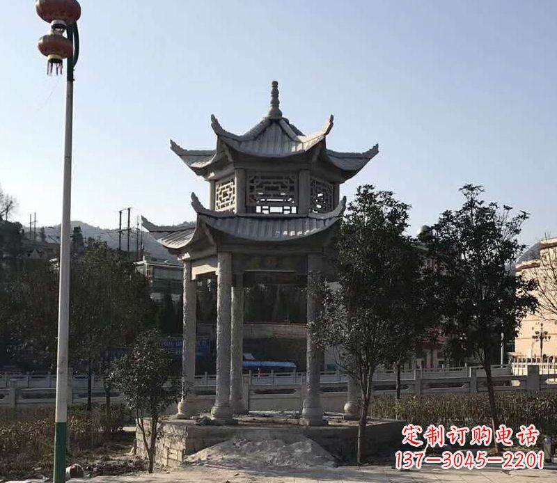 漯河园林仿古双层石凉亭景观石雕 (4)
