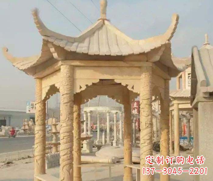 漯河园林景观晚霞红六角石雕凉亭 (3)