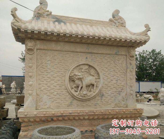 漯河园林景观晚霞红石雕影壁