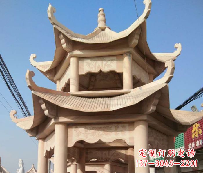 漯河园林景观晚霞红双层石雕凉亭 (2)