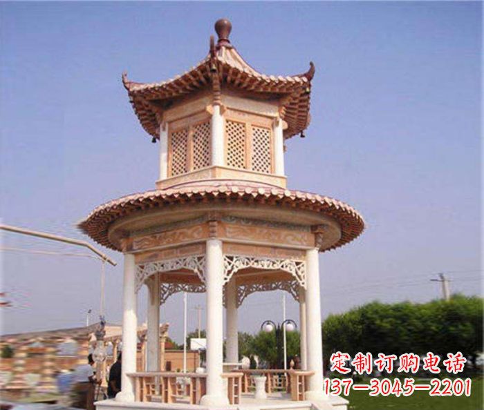 漯河园林景观晚霞红双层石雕凉亭 (4)