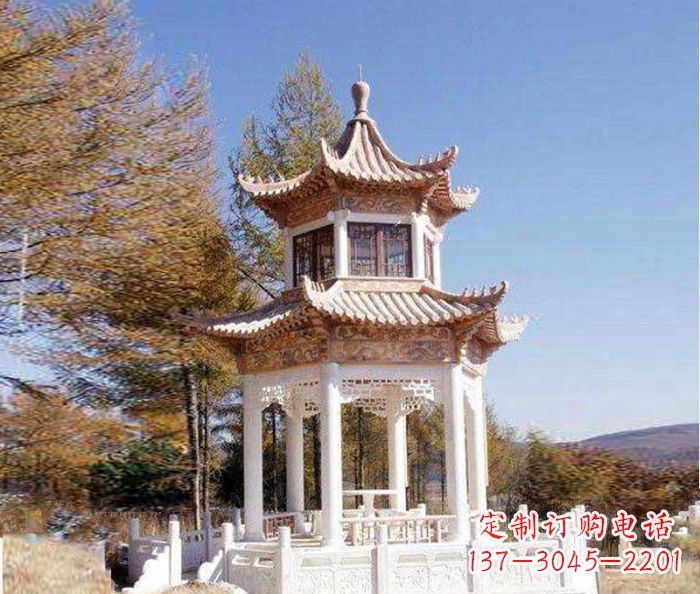 漯河园林景观晚霞红双层石雕凉亭 (3)