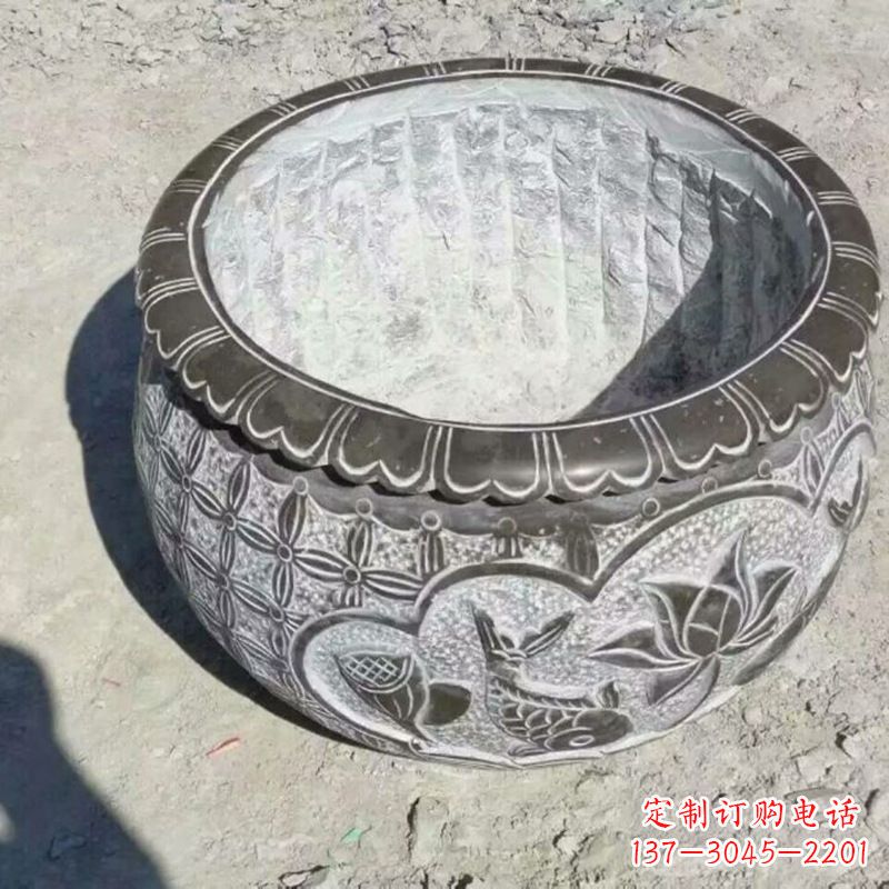 漯河园林莲花鱼纹石雕水缸