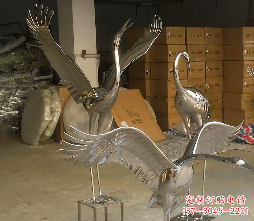 漯河园林云中仙鹤不锈钢雕塑