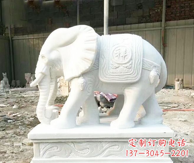 漯河招财动物汉白玉大象石雕 (3)