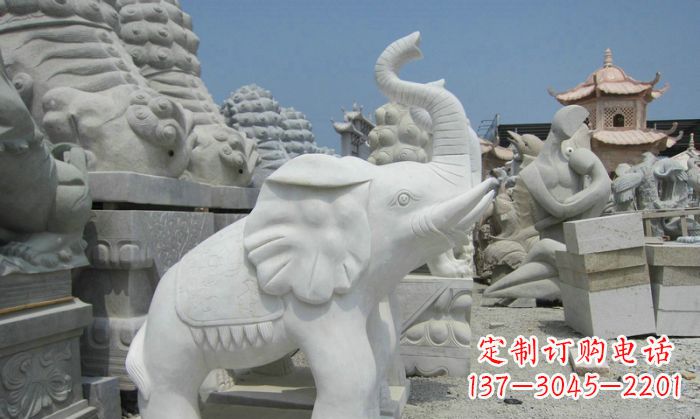 漯河招财动物汉白玉长鼻小象石雕