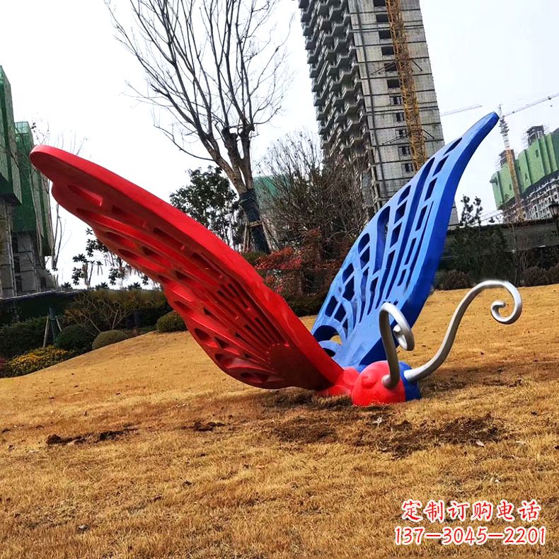 漯河蝴蝶雕塑-不锈钢彩绘门口蝴蝶雕塑